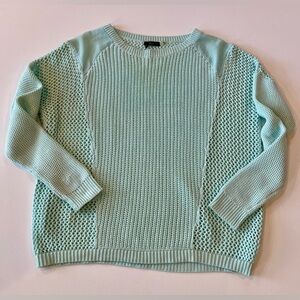 Dex Mint Mesh Waffle Loose KnitJumper Cottage Light Green Crew Neck Sweater